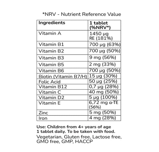 Multivitamínico Infantil con Vitaminas y Minerales – Comprimidos Masticables Sabor Frambuesa